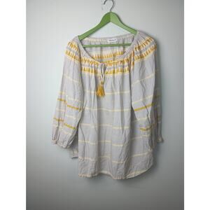 Westport White Blouse Yellow Embroidery Pop Over Blouse Women 2X Boho Cottage